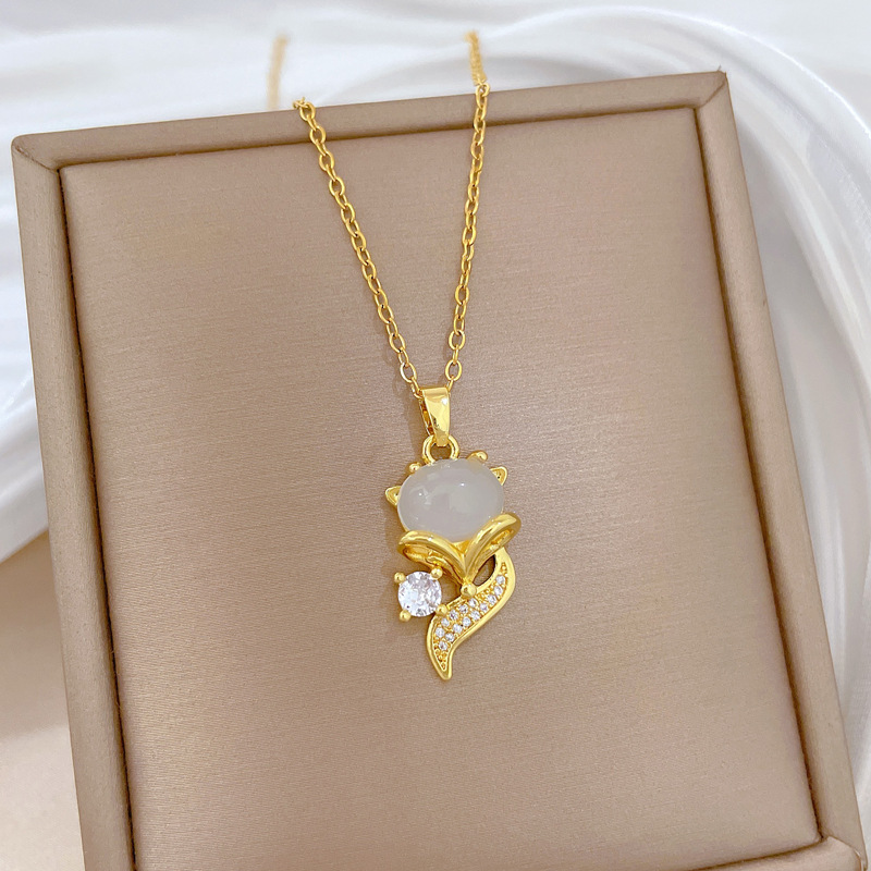 Luxe ketting met kattenoog vos in titaniumstaal voor dames_voghion.com