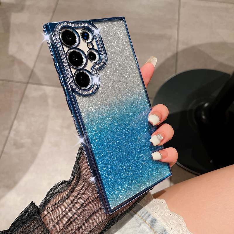 Aplicable a Samsung S26Ultra caja de teléfono móvil polvo flash espejo soporte de succión S25 cubierta de diamante de agua galvanizado s23 +