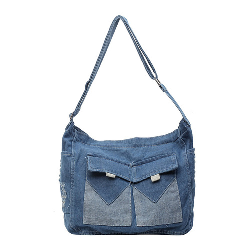 2024 New Denim Bag Large Capacity Tote Bag Trendy Versatile Shoulder Bag Student Casual Style Crossbody Bag