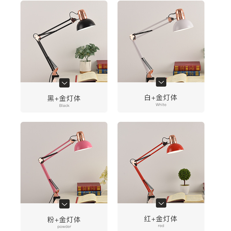 Xiangyu LED americano galvanizado metal largo brazo tatuaje iluminación clip Oficina protección para los ojos niños Lámpara de lectura