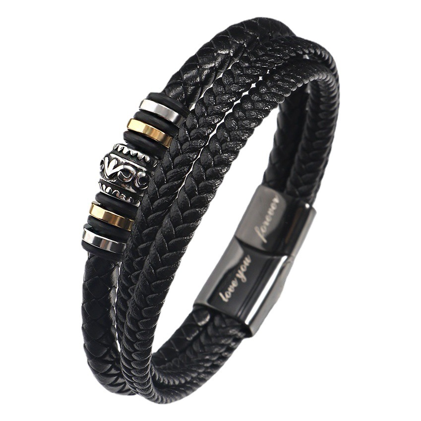 Cruz-Frontera de acero inoxidable multi-capa de pulsera tejida hombres de acero de titanio moda cuero pulsera letras regalo traje en stock