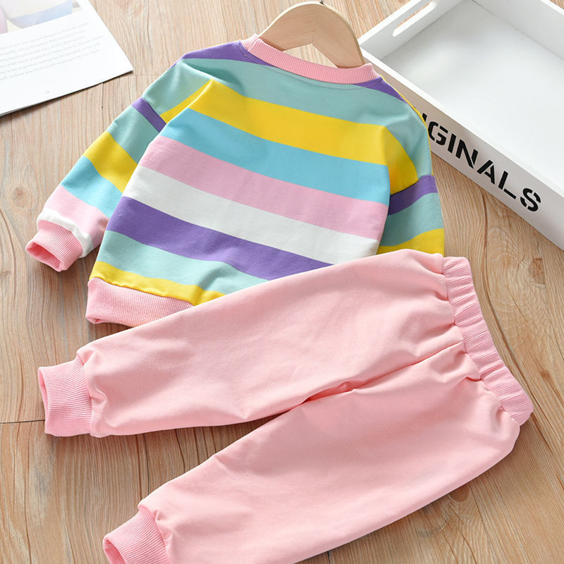 Casual Stripe Cotton Girls Clothing Sets display picture 5