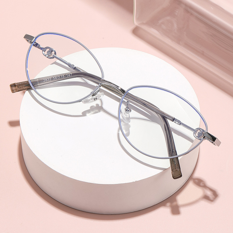 新しい超軽量小型フレーム老眼鏡、抗青色光痩身、ファッショナブルな老眼鏡、無地の楕円形の金属製のハイエンドメガネフレーム|undefined