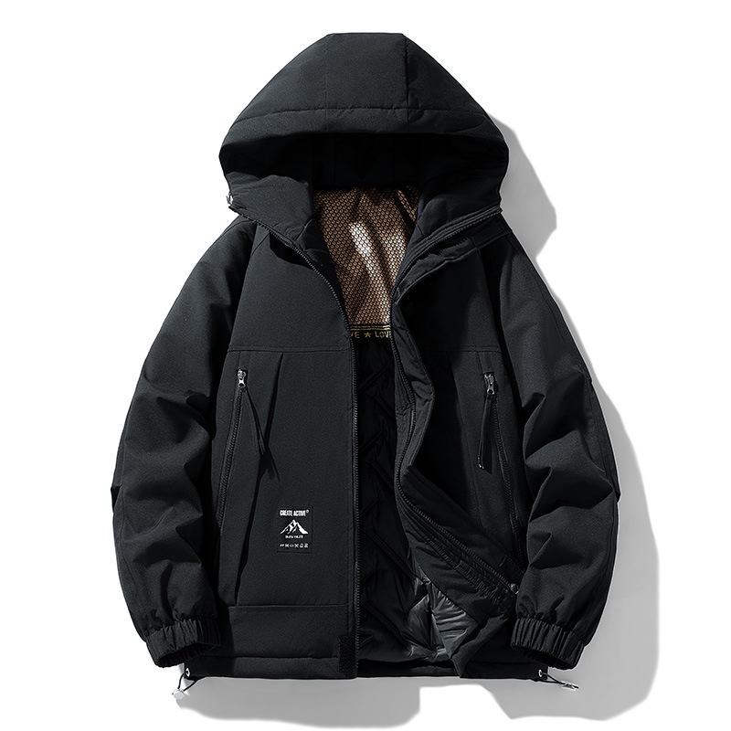 Jacket Men's Autumn and Winter Multi-pocket Loose Tooling Cotton Jacket Hooded Hong Kong-style Trendy Top All-match Solid Color Clothes Jacket Men's Autumn and Winter Multi-pocket Loose Tooling Cotton Jacket Hooded Hong Kong-style Trendy Top All-match Solid Color Clothes