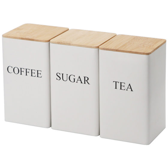 Cross-border Hot-selling Japanese Style Simple Coffee Tea Can Display Tea Bag Sealed Can Bamboo Lid Iron Tea Can Snack Storage
