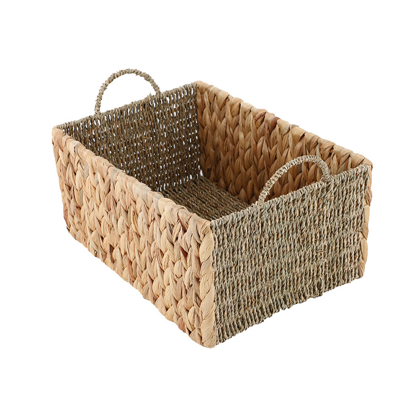 Cesta de almacenamiento de caña transfronteriza personalizada mano trenzada con mango caja de almacenamiento de juguetes de paja libro almacenamiento cesta