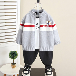 6328 Children's Sweater Autumn Clothing 2025 New Boys' Knitted Cardigan Baby Spring and Autumn Jacket Boys' Autumn Style