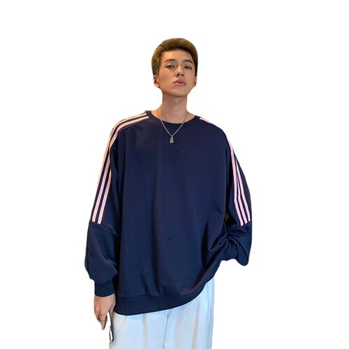 Women's 3-Striped Sweatshirt 2026 Spring and Autumn Couple's Fashion Ins Loose Korean Style Round Neck Medium Long Sleeve Top Wholesale
