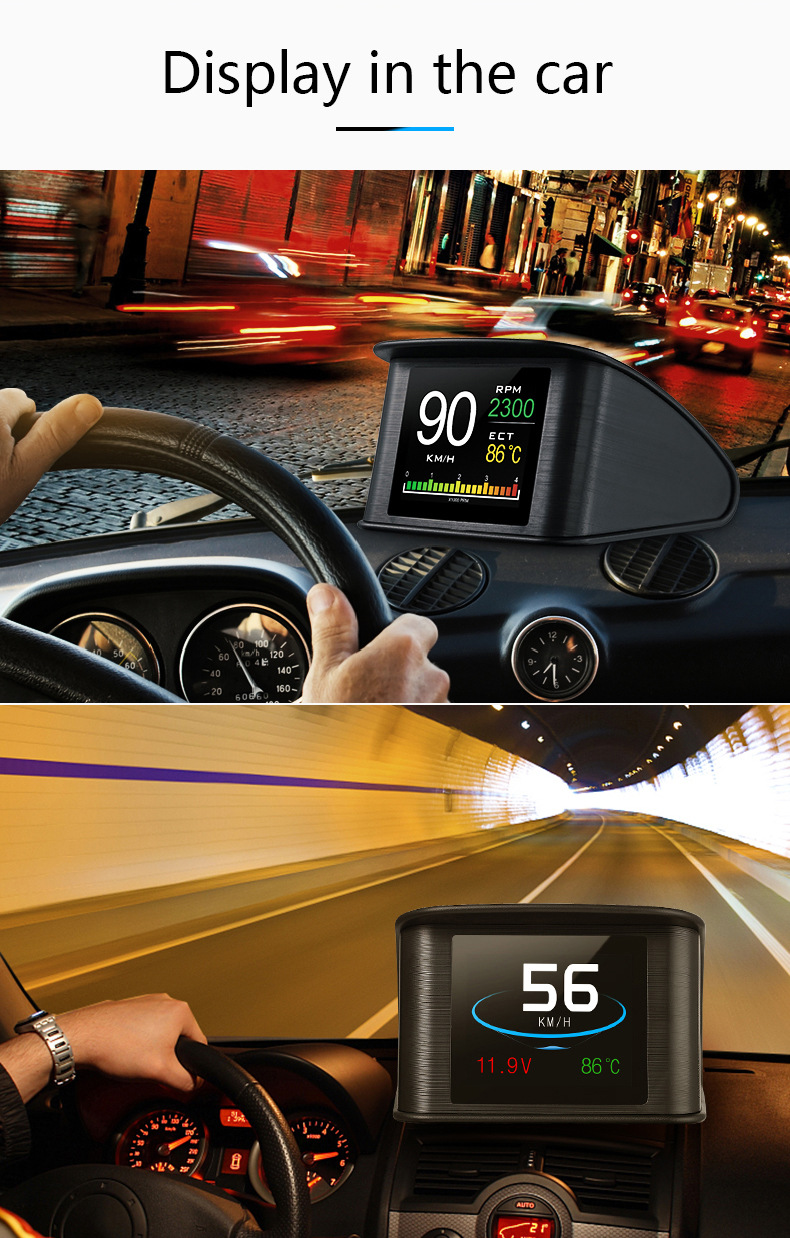 HUD Head-Up Display P10 Car LCD Speedometer Turbo Pressure OBD2 Multifunctional HUD Instrument