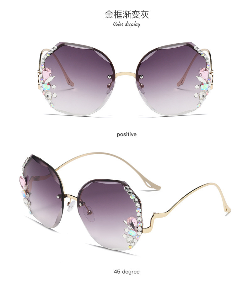 Rimless Sunglasses, Stylish Sunglasses, Big Face, Internet Celebrity, Diamond-encrusted Sunglasses