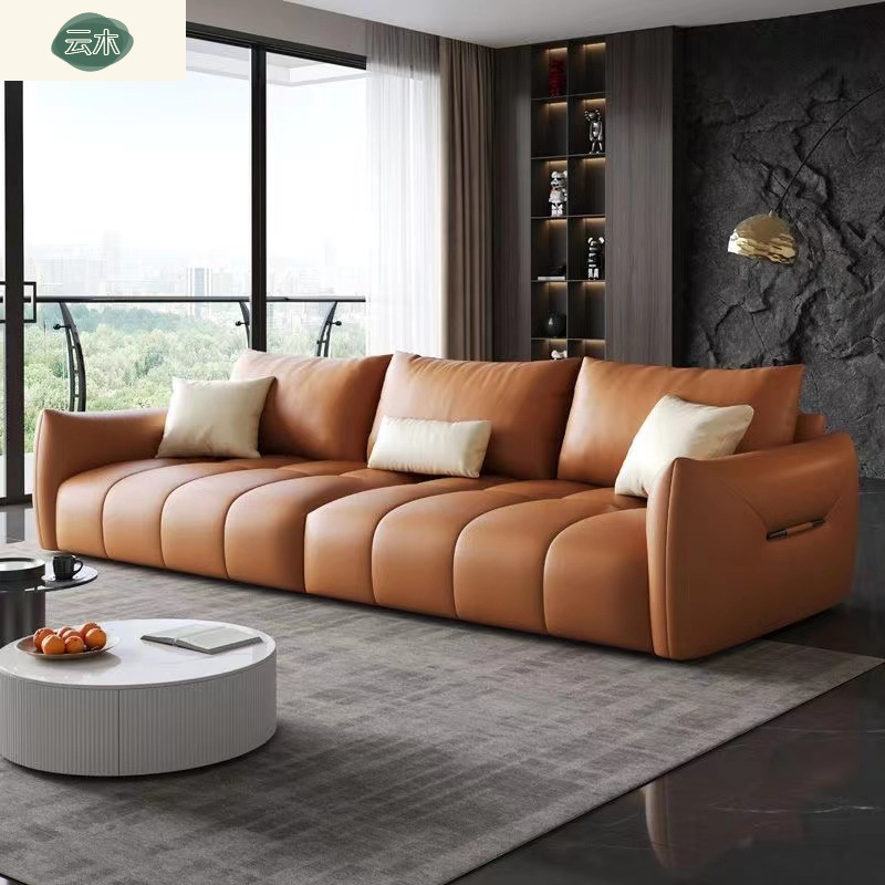 Living Room Straight-Row Sofa Small Apartment Light Luxury Cat Scratch Leather Baby Velvet Sofa Chaise Couch Combination Simple Sofa