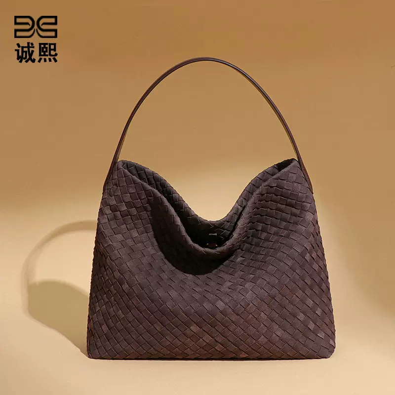 复古磨砂大容量托特包手工编织包轻奢时尚单肩斜挎女包潮流腋下包