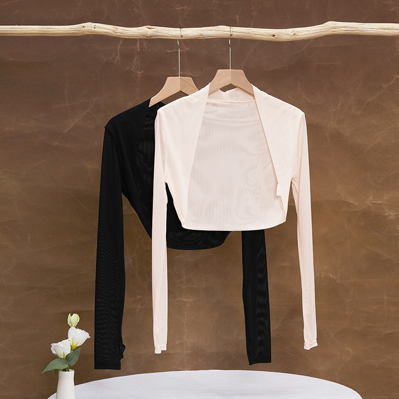 Ropa de baile, ropa de ejercicio, gasa de red femenina, chal de manga larga, tops, hombreras, ropa de ballet, ropa de ejercicio, ropa de yoga