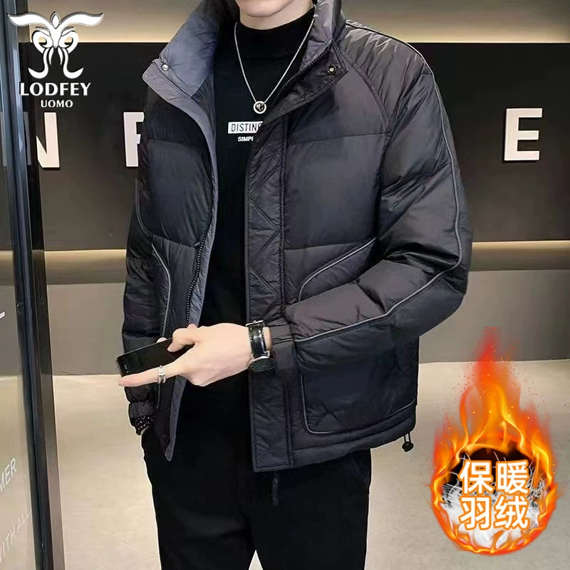 Пуховик 2024 зимний новый свободный воротник укороченные куртки утолщенные теплые модные мужские тенденции