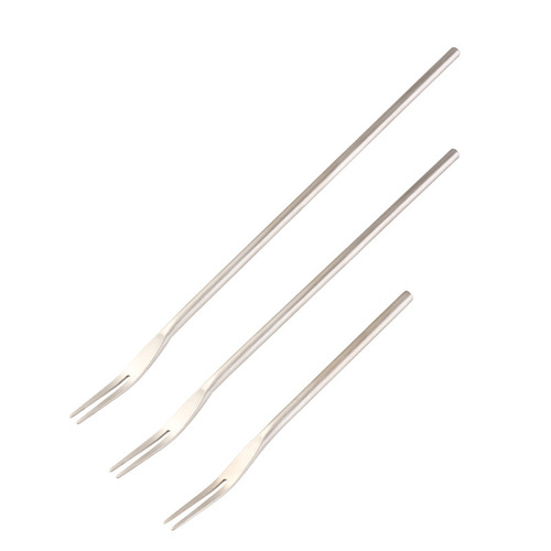 304 stainless steel fruit fork Japanese-style solid round stick small fork long handle moon cake fork fruit pick cake dessert fork