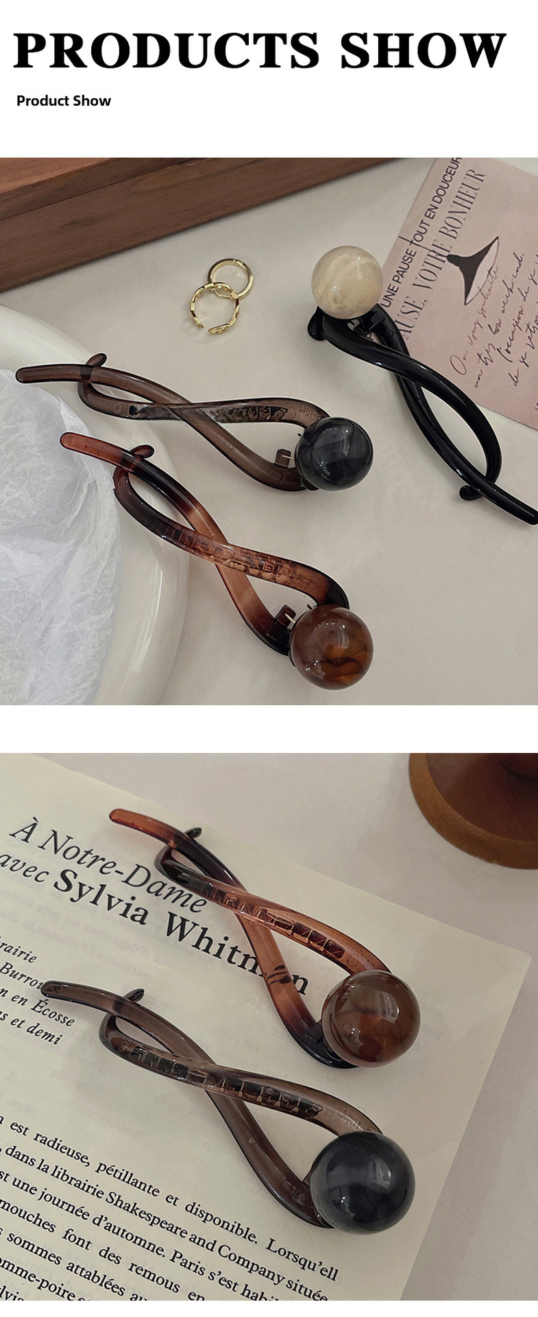 Eenvoudige bruine parelgreepclip voor dames 2024 nieuwe stijl gedraaide haarspeld achterhoofd haaienclip haaraccessoires_voghion.com