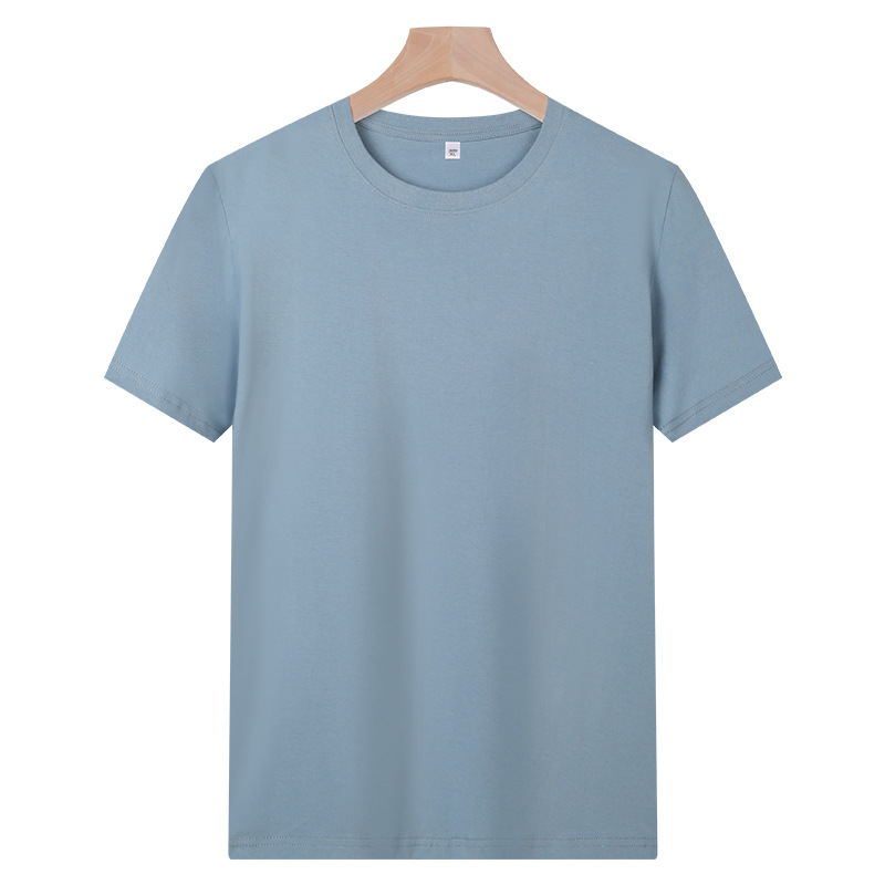 ¡El peso! Camiseta de algodón largo peinado 180g de verano casual hombre y mujer de manga corta de color sólido media manga