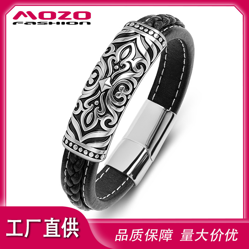 Cross-Border Classic Totem Relief Bracelet, Stainless Steel Hip-Hop Men's Motorcycle Retro Leather Bracelet, Supports Customization Cross-Border Classic Totem Relief Bracelet, Stainless Steel Hip-Hop Men's Motorcycle Retro Leather Bracelet, Supports Customization