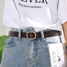 韩版女牛皮皮带复古椭圆铜扣牛皮宽腰带简约裤腰带厂家批发