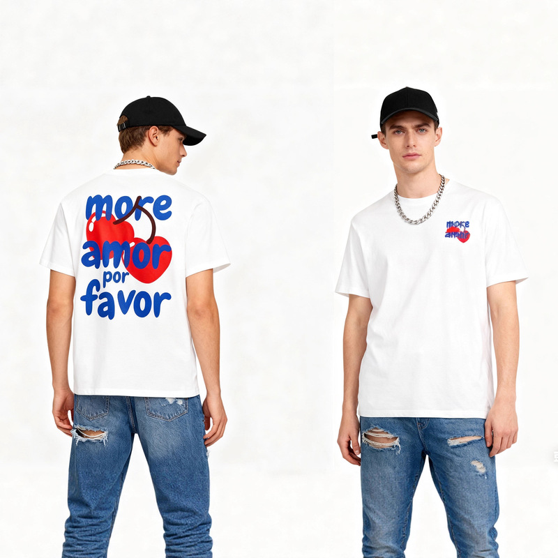 Summer Men's Heavy Cotton Short-Sleeve T-Shirt with Trendy Fashion Print, Loose Fit, Trendy Brand Print, Casual Base Shirt Summer Men's Heavy Cotton Short-Sleeve T-Shirt with Trendy Fashion Print, Loose Fit, Trendy Brand Print, Casual Base Shirt