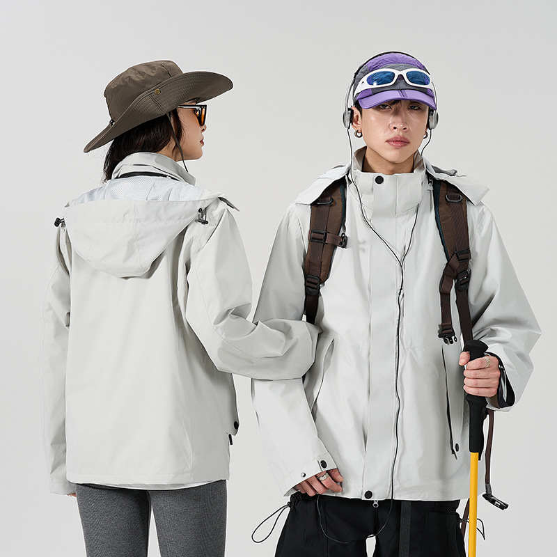 Cross-Border Outdoor Softshell Jacket for Men and Women, Spring and Autumn Windproof Casual Hooded Hiking Sports Coat with Double Zipper
