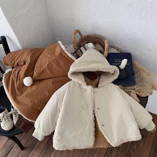 Korean Style Ins Warm Coat for Boys and Girls Children's Thickened Quilted Woolen Sweater Baby's All-Match Lambskin Top