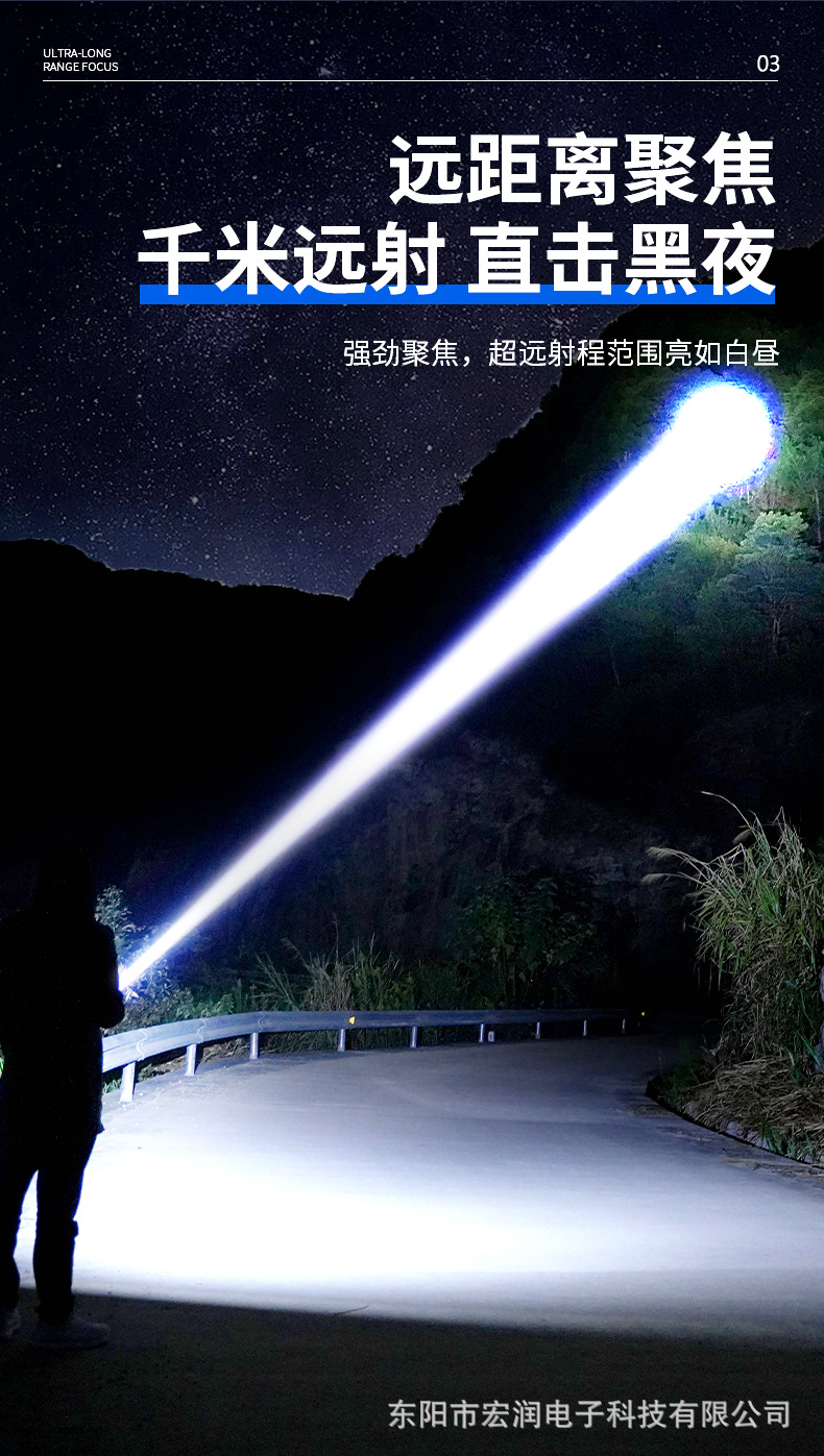 Cross-border high-brightness flashlight, outdoor long-range retractable portable flashlight, white laser rechargeable tactical flashlight for emergencies