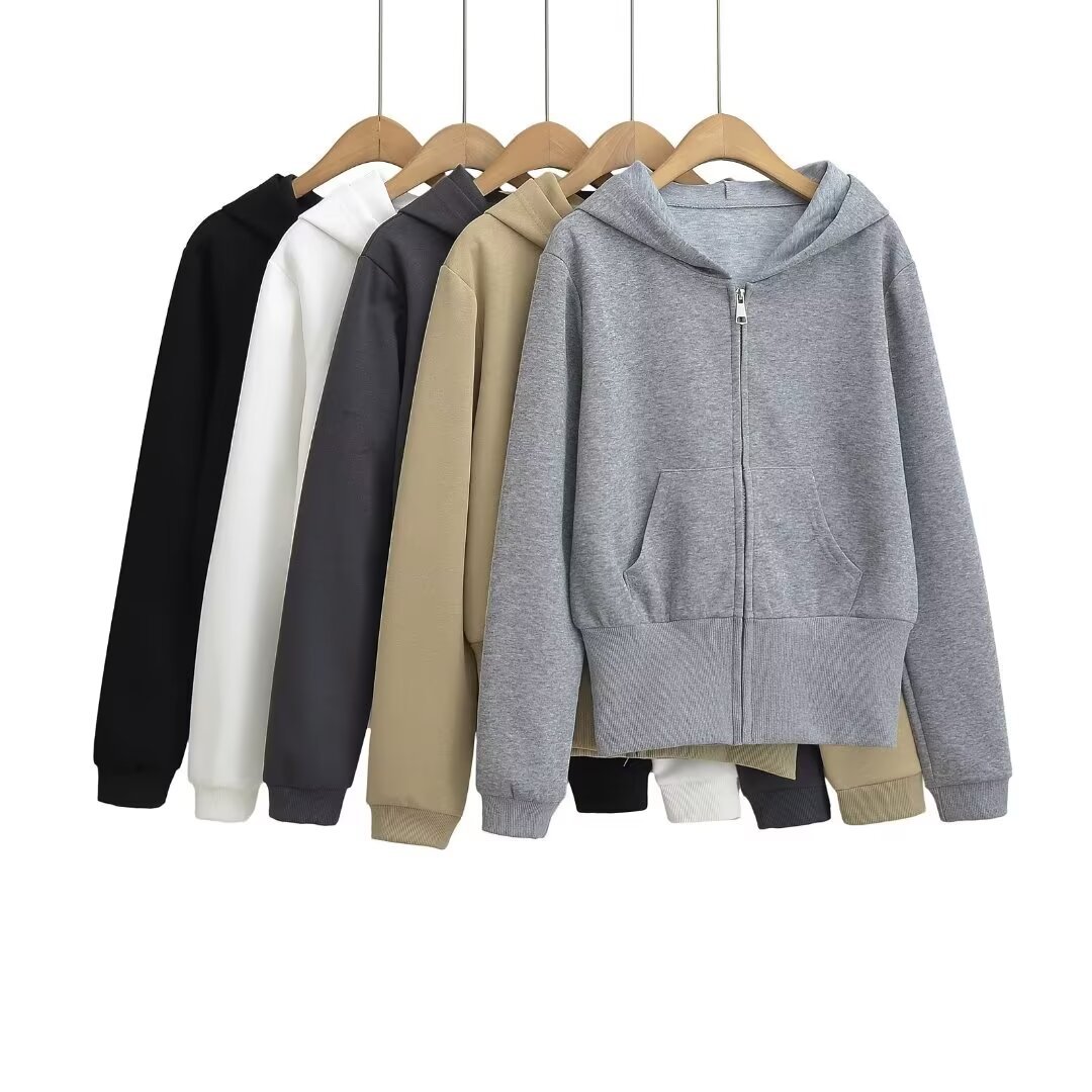 Y1908-24秋季新款  美式复古风休闲显瘦短款外套长袖拉链连帽卫衣