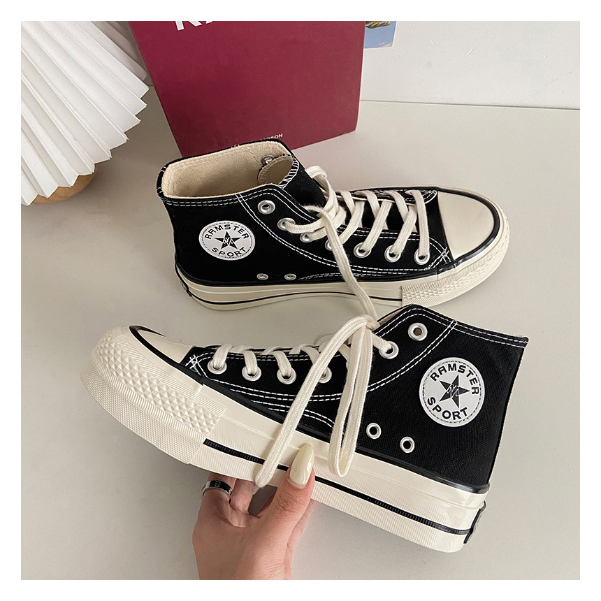 High-Top-Schuhe mit dicken Sohlen, klassische Canvas-Schuhe für Damen, Ulzzang Hong Kong-Stil, vielseitige 2022 neue koreanische Version von Schuhen_voghion.com