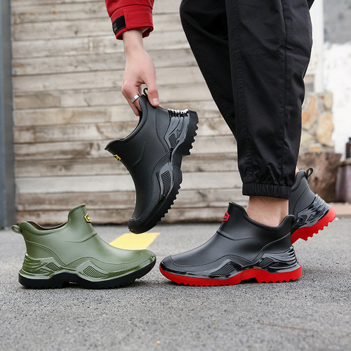 2025 New Cross-border Fashion Short Boot Rain Boots for Men, Anti-slip and Wear-resistant Kitchen and Car Washing Thick-soled Waterproof Rubber Shoes