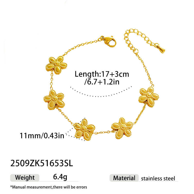 Tina Daisy acero inoxidable diseño simple pulsera de flores de ciruela dorada versátil no decolor joyas de acero de titanio para mujeres