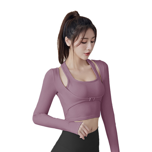 Polyi Hall sportswear running training turtleneck strap slimming detachable chest pad shockproof long sleeve yoga outfit