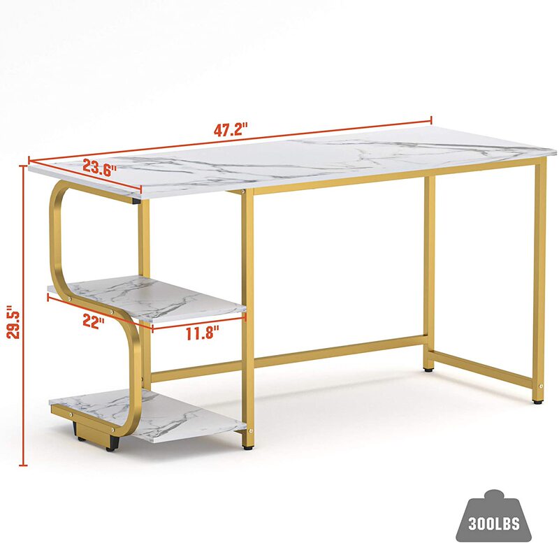 47inch Computer Desk White Marble Pattern Gold Frame Light Luxury Style Commercial Office Desk Student Writing Desk
