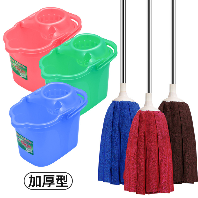 Fubao 가정용 걸레 라운드 헤드 청소 바닥 걸레 두꺼운 걸레 양동이 가정용 흡수성 천 스트립 구식 수건 걸레