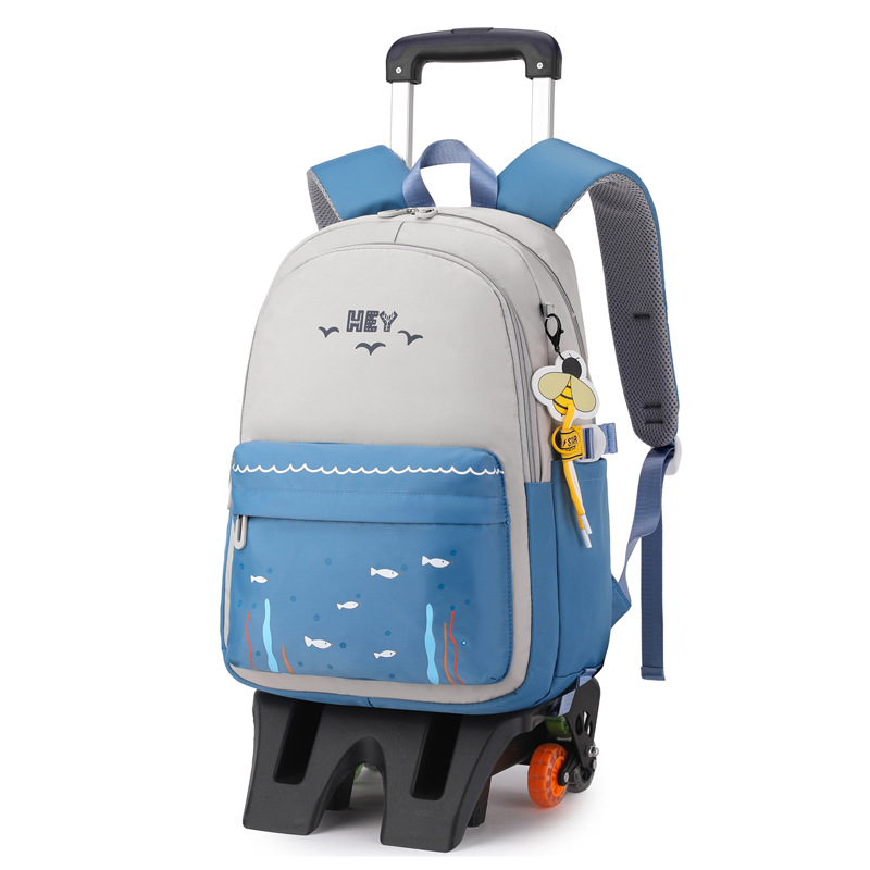 Natural Fish nuevo grado 2 a 6 escalera escalada carro mochila Junior High School niños gran capacidad desmontable entrega de una sola pieza