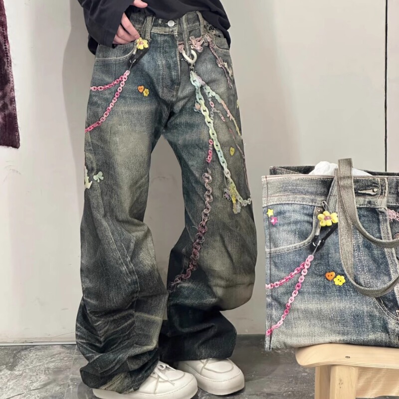 [AC Niu Wang 25SS] 2006F Candy Chain 3D Illusion Printing Men's and Women's Scimitar Jeans Pants