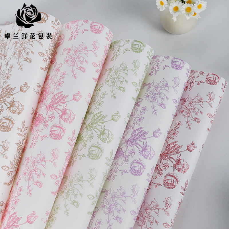 工厂直销复古繁花鲜花包装纸午后伯爵红茶花卉包花纸花艺花店材料