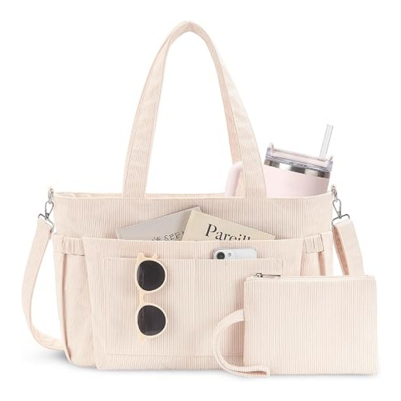 Amazon portable travel corduroy tote bag for nurses, notebooks, workbooks, and laptops
