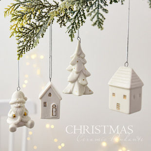 Nuchi Cross-Border Mini House Ceramic Christmas Tree Small Pendant Old Man Snowman Christmas Decoration Gift Pendant