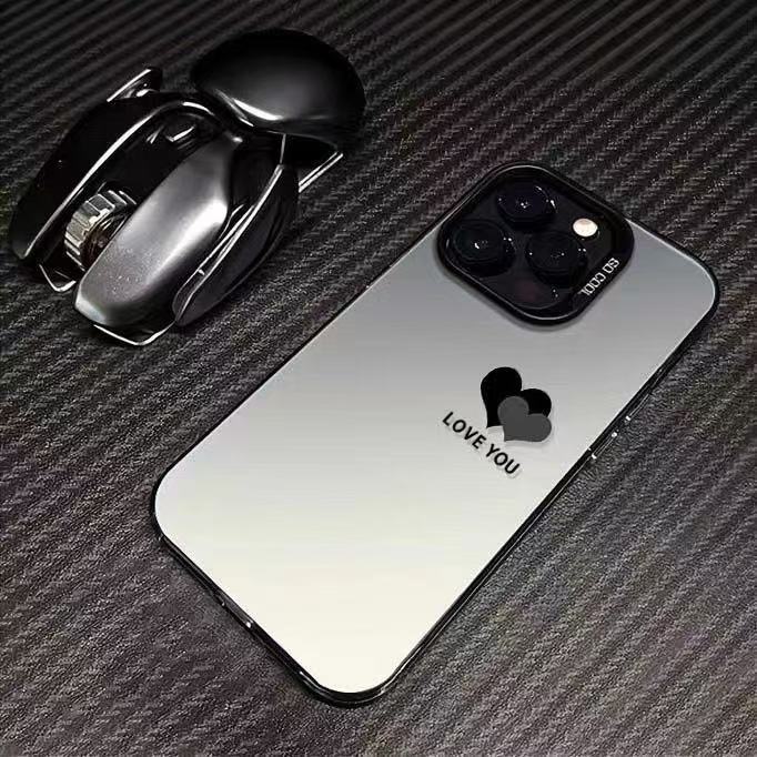 El nuevo color plateado simple doble amor es adecuado para Apple 16promax funda para teléfono móvil iphone15 Europa y América 14/13x