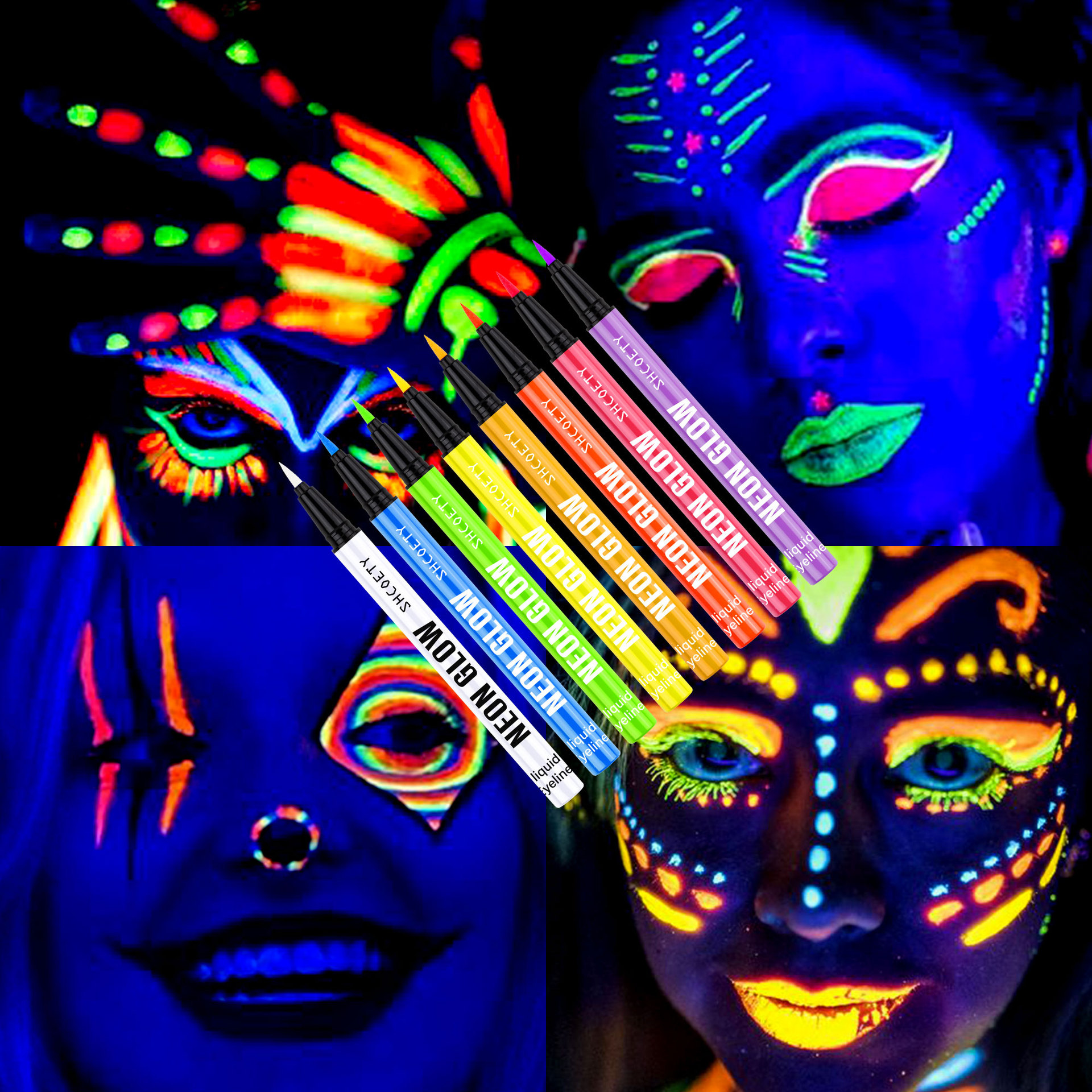 SHCOETY Halloween Colored Fluorescent Eyeliner, matte Luminous eyeliner Liquid Pen, painted face color, waterproof and sweat-proof Item Picture