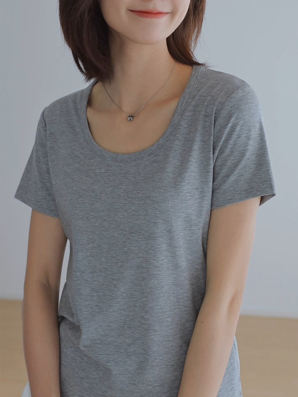 莱赛尔天丝大圆领T恤女短袖正肩外穿显瘦露锁骨半袖体恤衫|undefined
