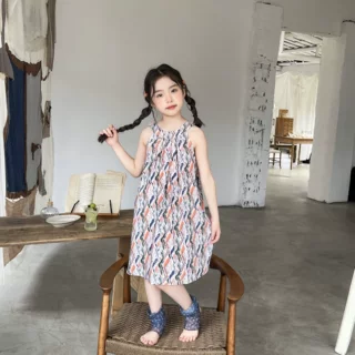 【定制】儿童睡裙夏季小女孩吊带裙女童无袖甜美沙滩裙宝宝碎花裙