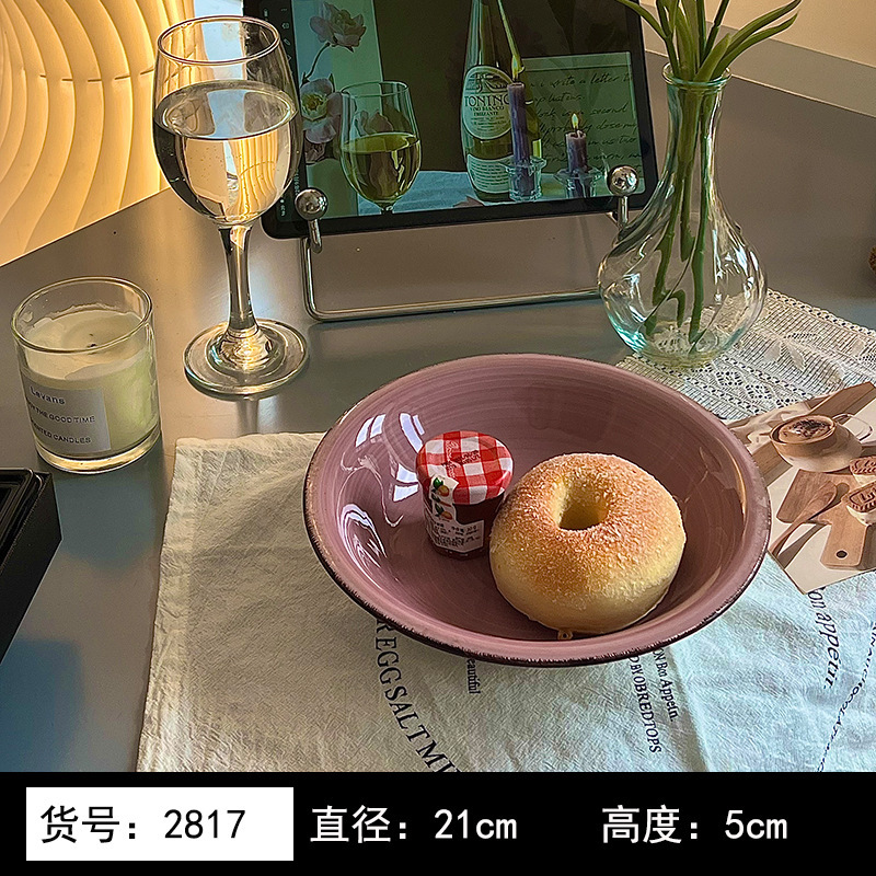 8英寸浅黄色釉下彩植物花卉图案北欧风格汤盘陶瓷餐具 8英寸汤B&|undefined