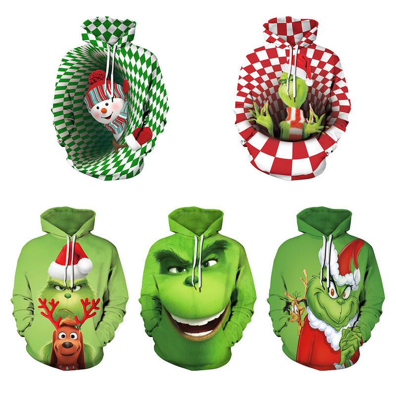 Christmas Monster Grinch digital printing men's and women's hoodie pullover 3D sweater long sleeve loose European and American fashion Christmas Monster Grinch digital printing men's and women's hoodie pullover 3D sweater long sleeve loose European and American fashion