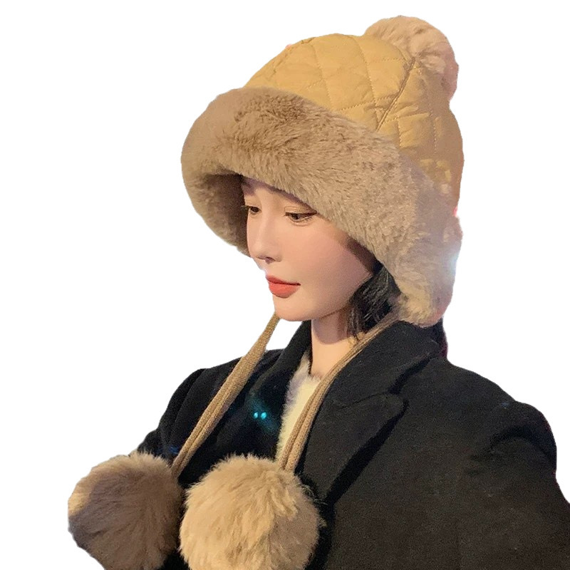帽子女秋冬季加厚保暖雷锋帽毛绒护耳帽可爱针织防寒羽绒滑雪帽子|undefined