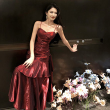 实拍人鱼姬荷叶边高端吊带连衣裙生日酒会礼服长裙