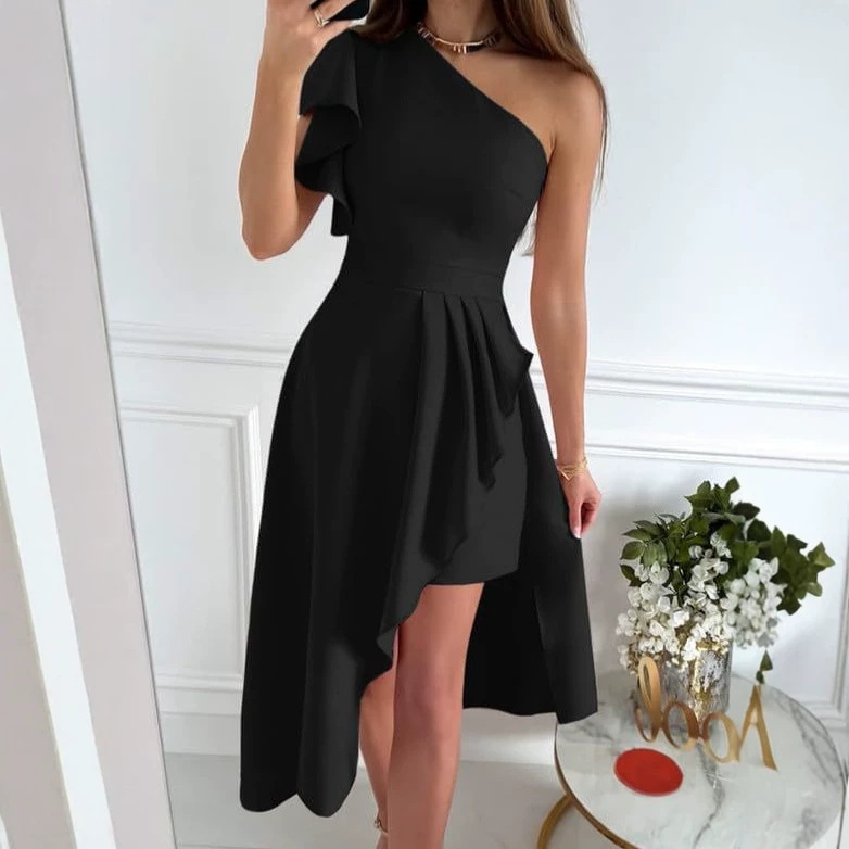 2026 New Cross-Border Amazon One-Shoulder Pleated Mid-Length Evening Dress for Prom and Banquet 2026 New Cross-Border Amazon One-Shoulder Pleated Mid-Length Evening Dress for Prom and Banquet