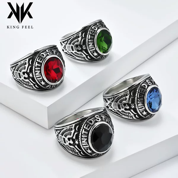 U.S. National Emblem White Head Sea Eagle Vintage Titanium Steel Ring Land War Army Diamond Imitation Gem Eagle Condor Ring