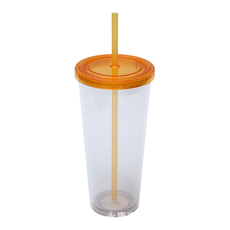 En stock suministro directo transfronterizo 24oz taza de plástico de doble capa de gran capacidad con tapa se puede personalizar LOGO taza portátil COMO taza de paja